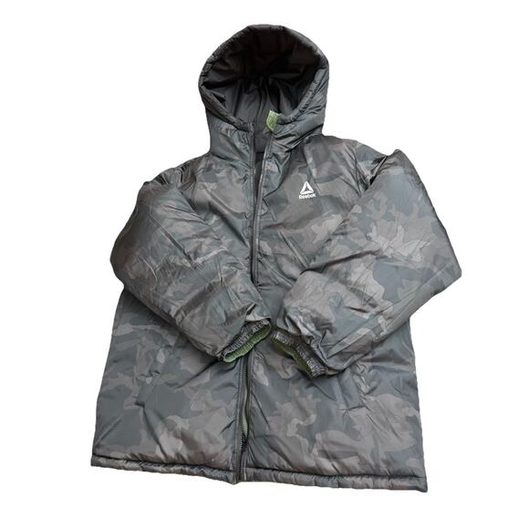 Reebok Men's Puffer Jacket Size XL Full Zip Pockets Reversible Black Green - Picture 10 of 10